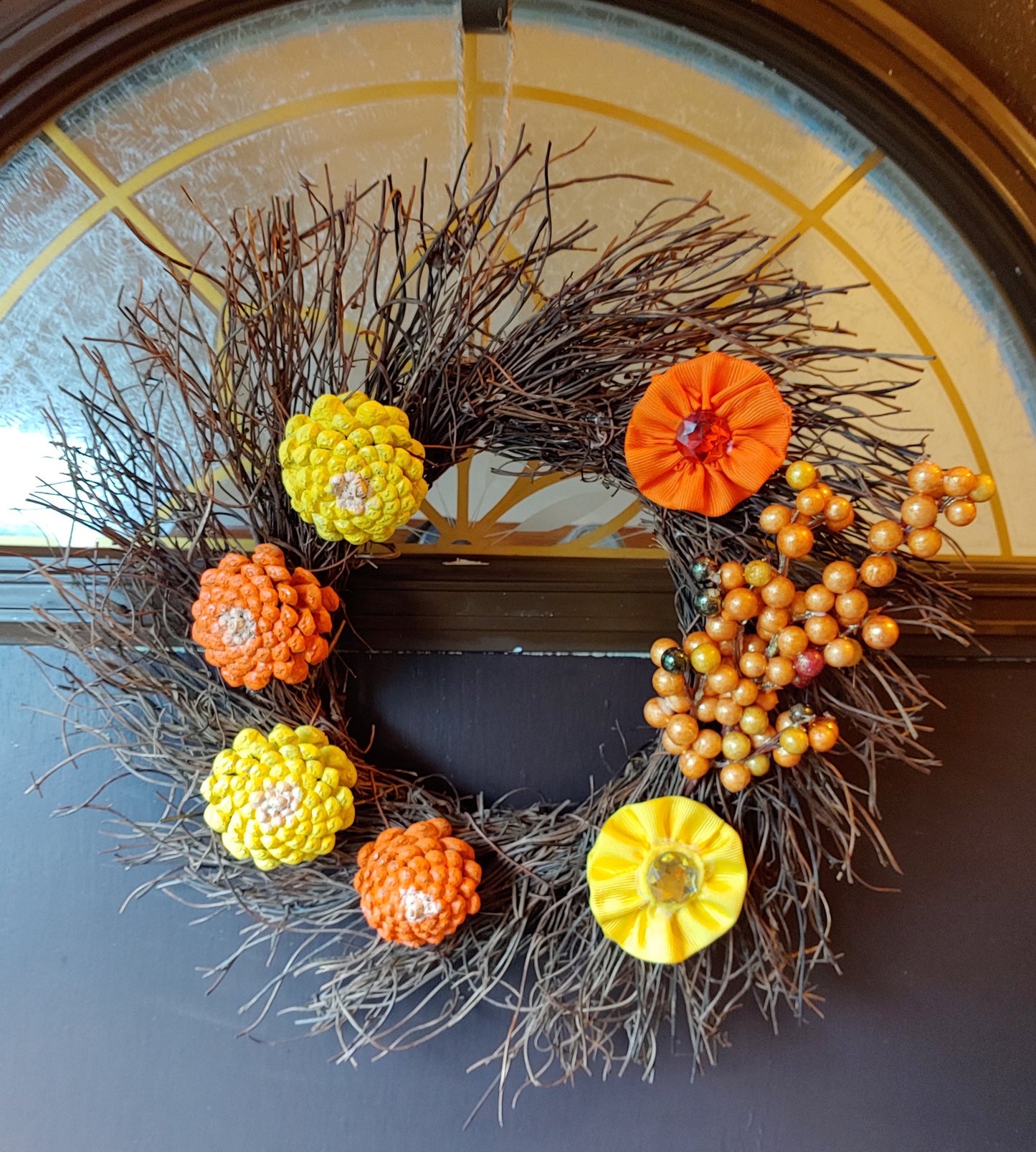 Strawflower Zinnia Pinecone Wreath