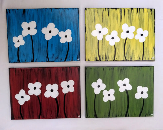 Simple Daisies - Set of 4, 9x12 canvases